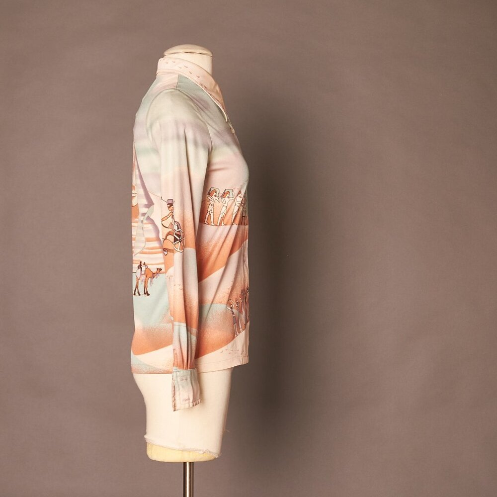1970s Giraffe Wide Collar Disco Shirt Egyptian Theme